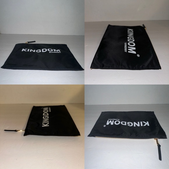 Burberry Kingdom Medium Logo Flat Nylon Top Zip Clutch/Pouch in black/white EUC - Picture 3 of 17